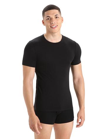 Black Icebreaker Merino Anatomica Short Sleeve Crewe T-Shirt Men's Underwear | AU 1303DFMN